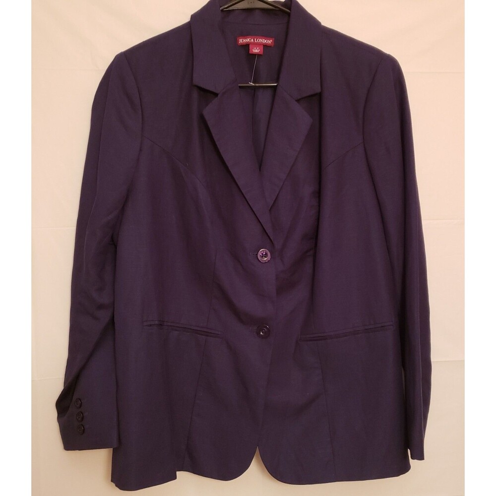 Women’s Jessica London Navy Blue Linen Blend Skirt Business Suit Set Size 14P NW